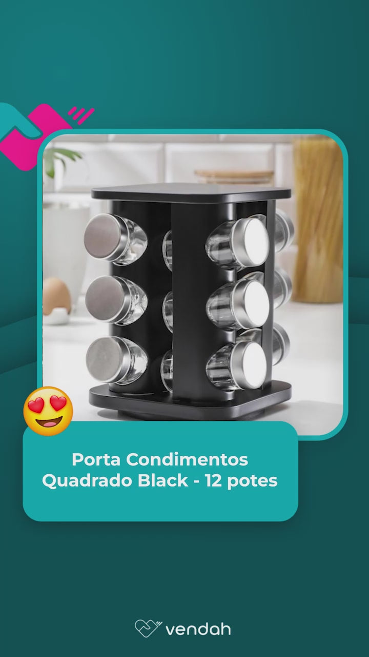 Porta Condimentos Quadrado Black - 12 Potes