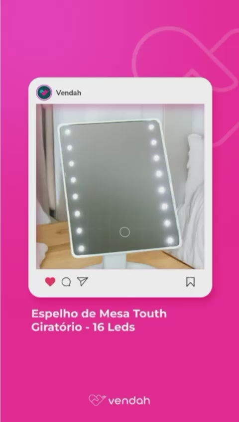 Espelho de Mesa Touch Giratório - 16 Leds