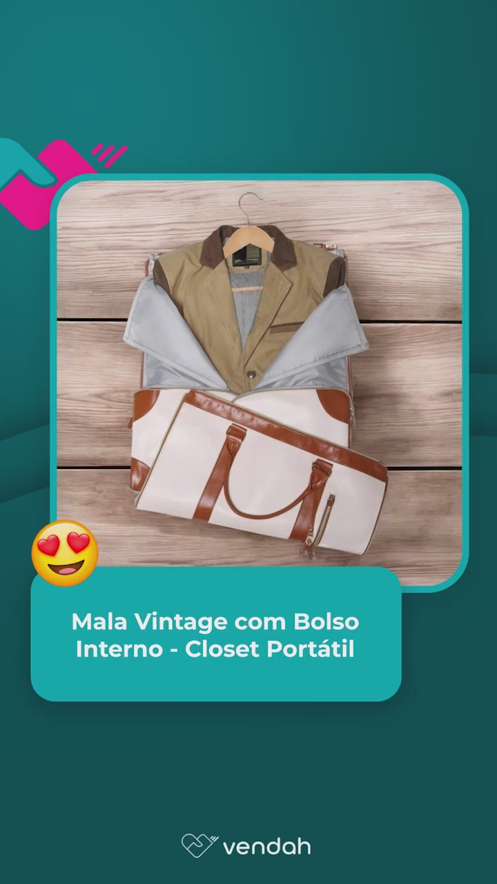 Mala Vintage com Bolso Interno - Closet Portátil