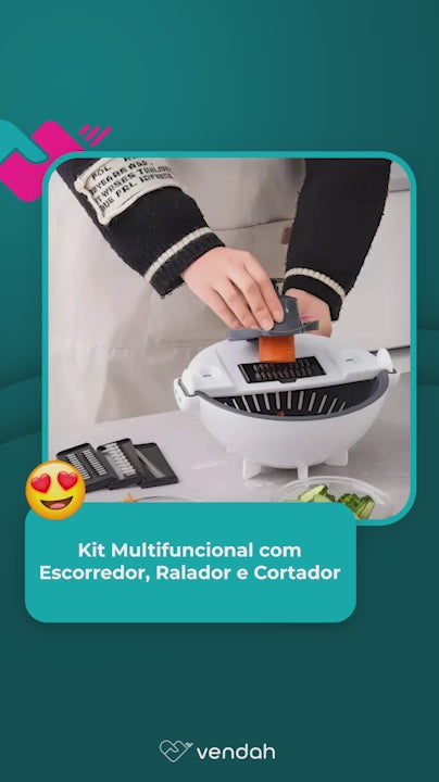 Kit Multifuncional com Escorredor, Ralador e Cortador