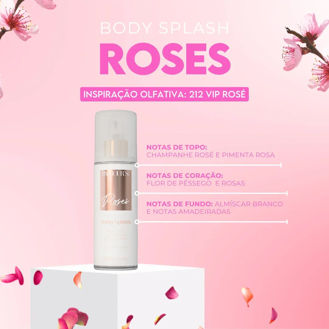 Kit 6 Body Splash Desodorante Colônia 200ml - My Sweet Delight, Very Sexy, Living Grace, Roses, Kiss In Paradise e Fine Touch