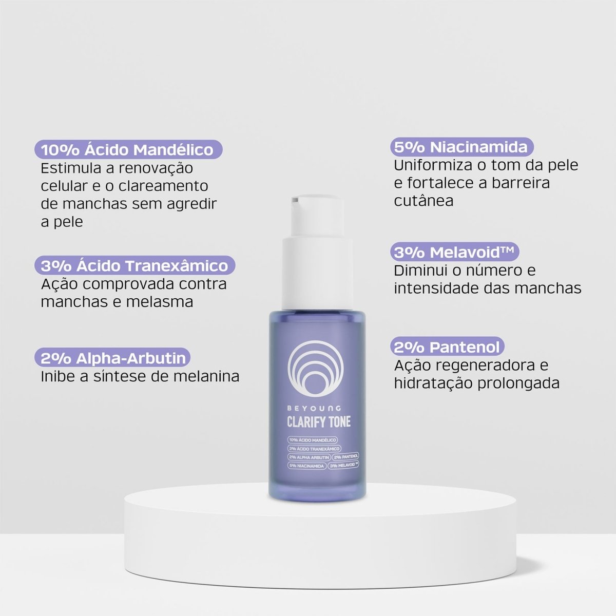 Sérum facial antimanchas com 10% ácido mandélico + 3% ácido tranexâmico