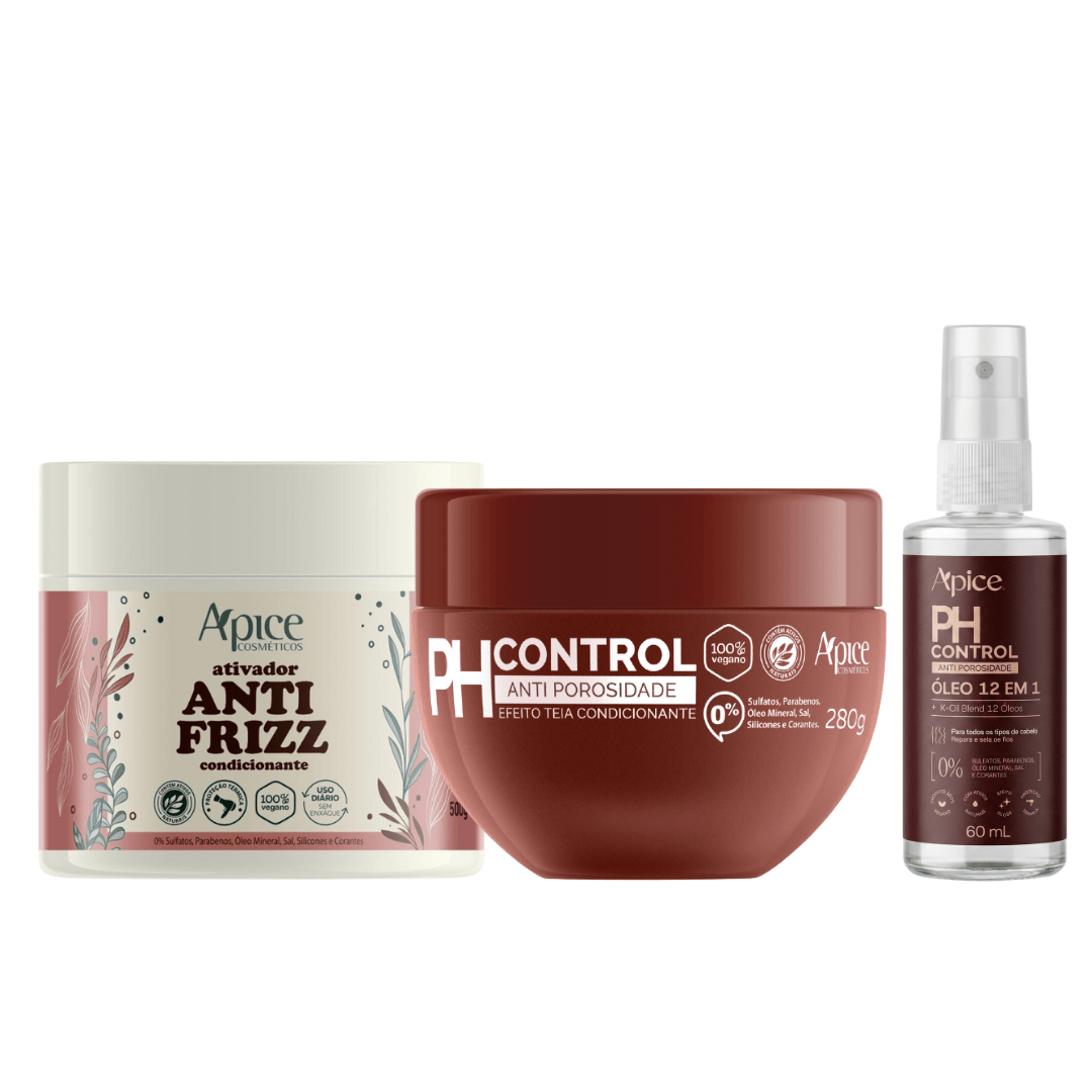 Trio Antiporisidade - Kit Ativador Anti Frizz, Ph Control 280g e Óleo (3 Itens)