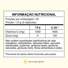 Vitamina C com Zinco em cápsulas de 1000mg - Zero Calorias