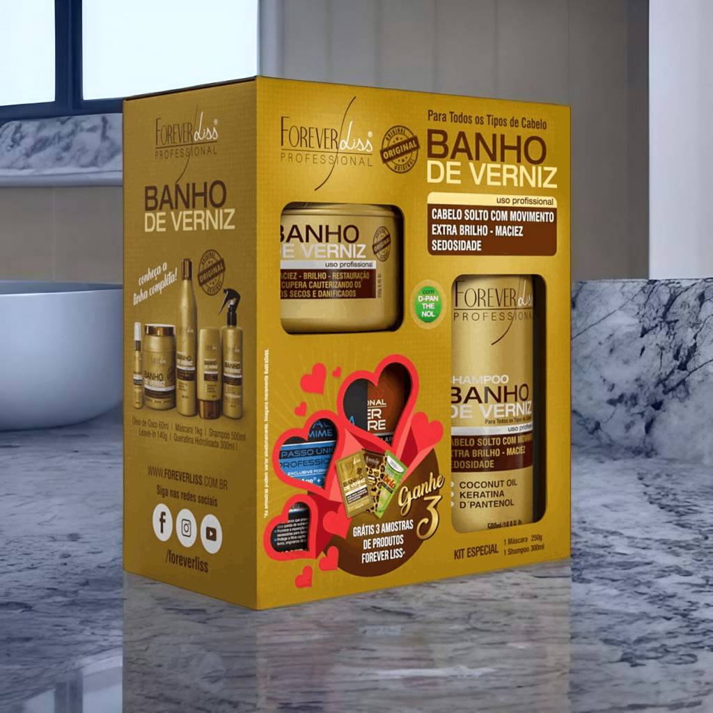 Kit Especial Banho de Verniz com Shampoo - 300ml e Máscara - 250g - Tratamento de cabelo VDH02615