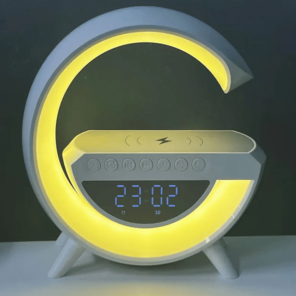Luminária G com Relógio, Carregador por Indução e Caixa de Som - Luminária VDH02960